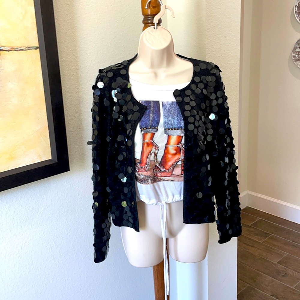 VINTAGE BLACK JOSEPH A LARGE SEQUINED SWEATER.. FUN FUN FUN!! Size large